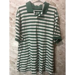 Basic Editions Mens 2XL Polo Shirt Green White Striped Short Sleeve Pique New